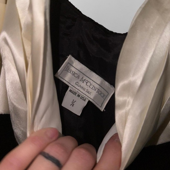 Jessica McClintock Black and Cream Satin Dress - Picture 5 of 6